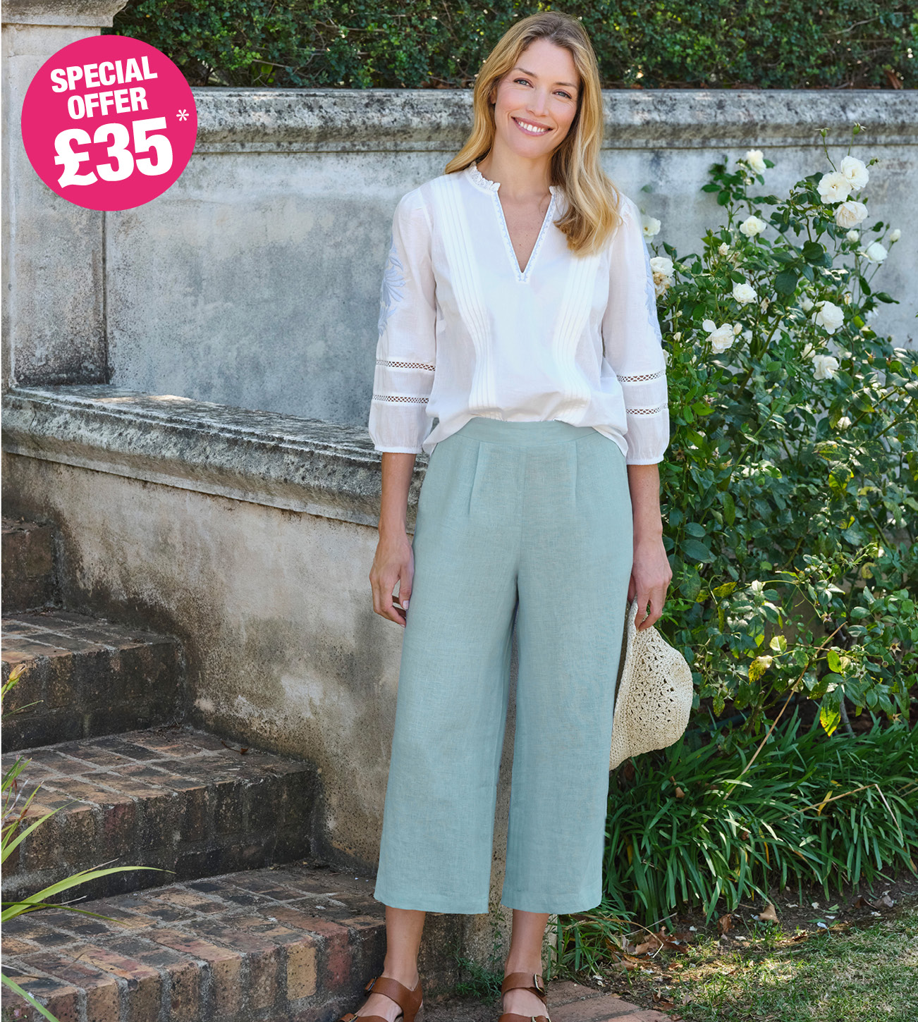 Elastic Back Linen Culottes