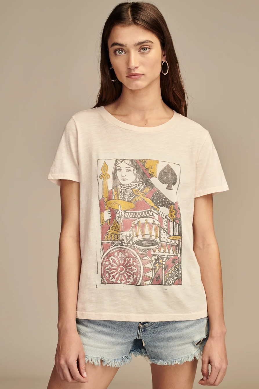 Image of Lucky Brand Queen Of Spades Classic Crew in Soft Pink