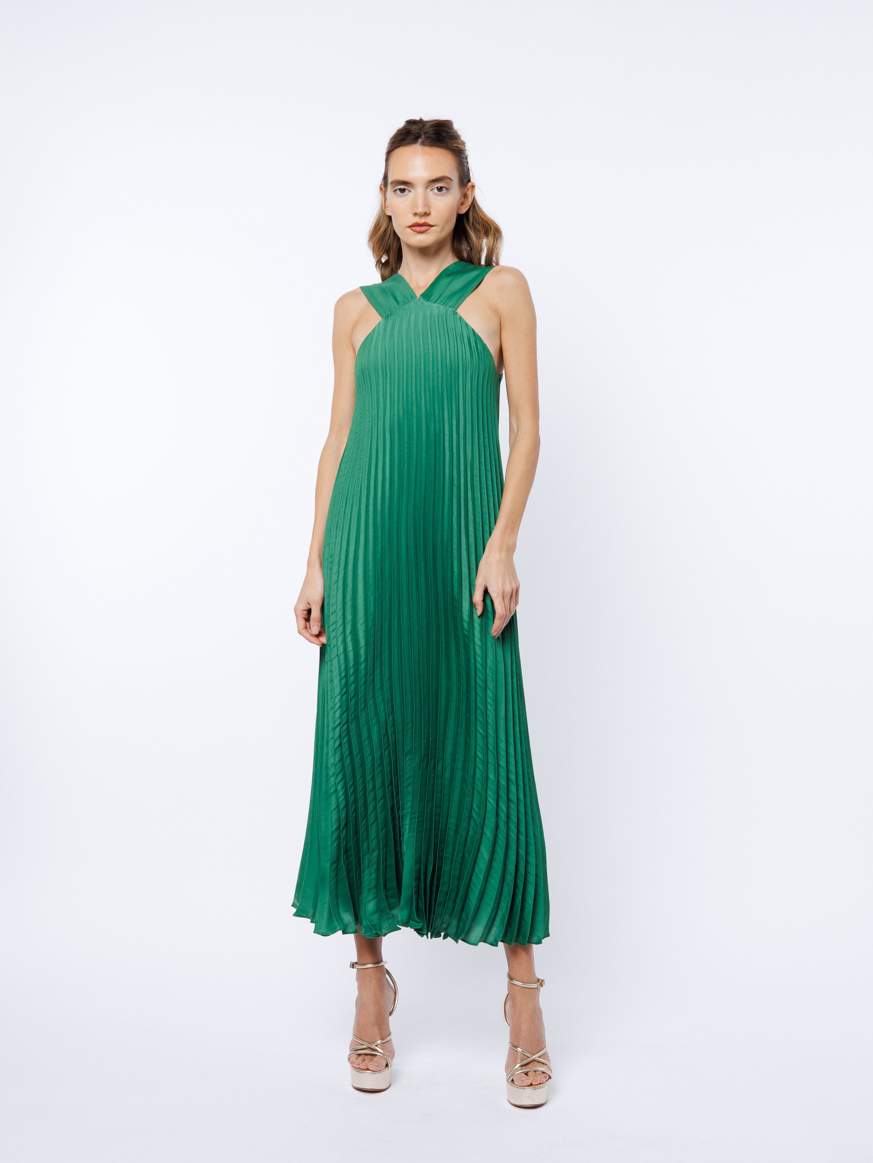 Image of Mellisa Pleated Satin Dress