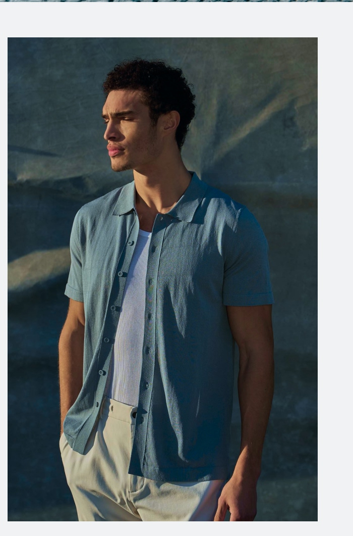 Riviera Knit Button Up -  Isle Blue