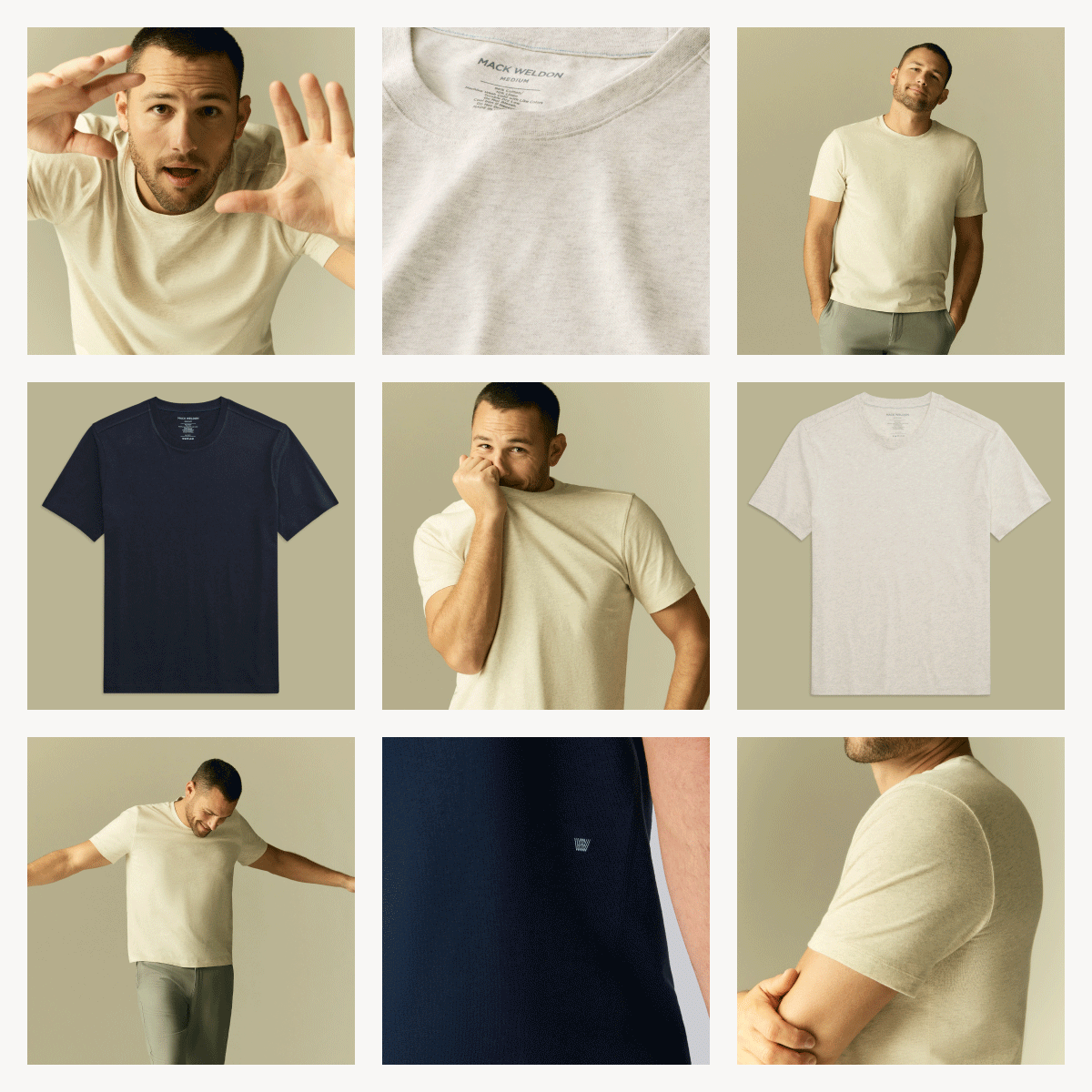 3x3 gif featuring a man wearing Linen Jersey Crew Neck Shirt 