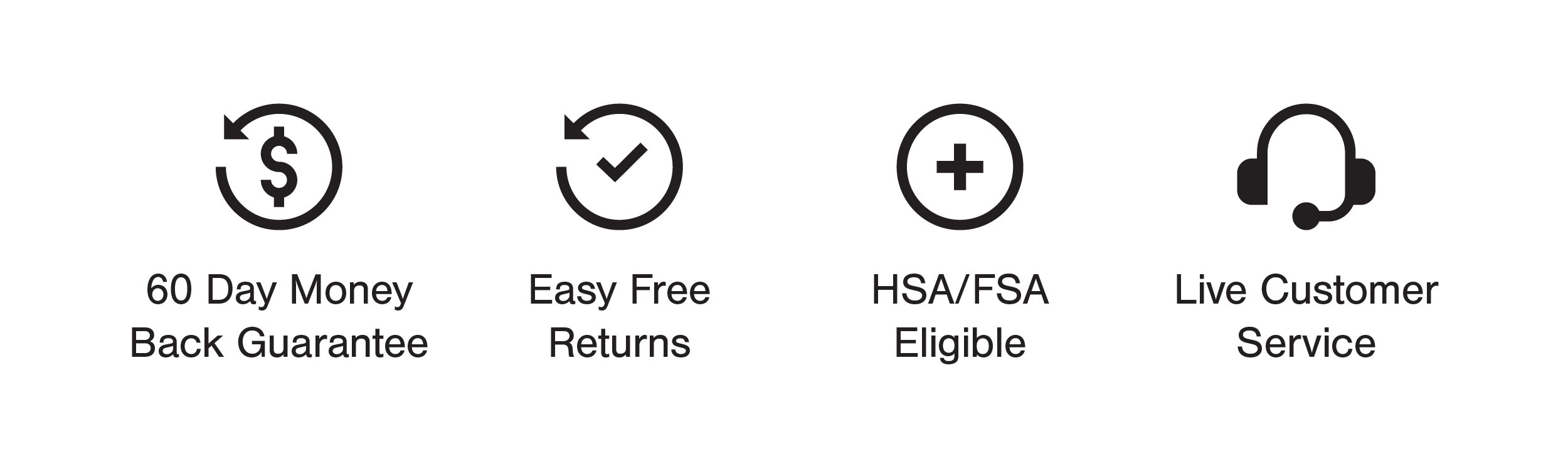 60 Day Money Back Guarantee, Live customer service, Easy Free Returns, HSA/FSA Eligible