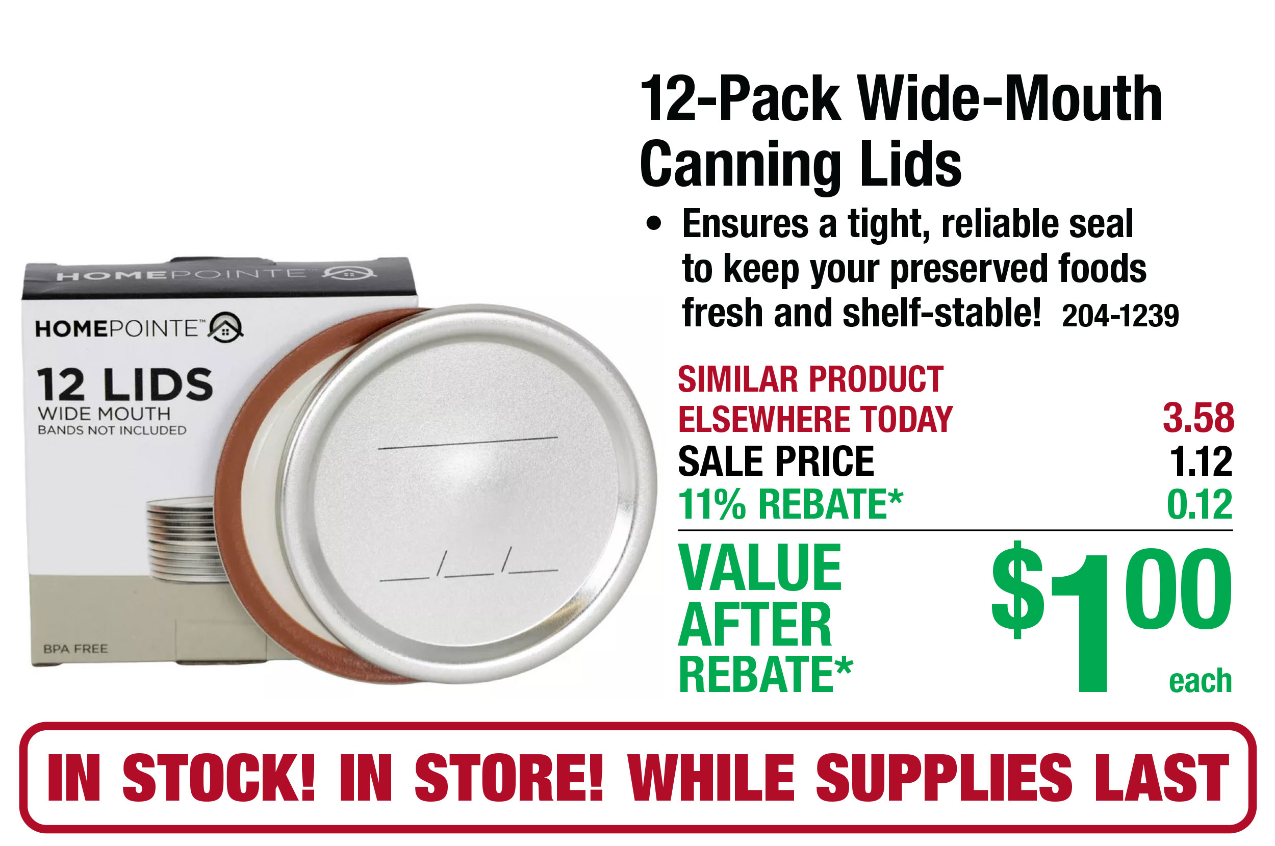 12-Pack Wide-Mouth Canning Lids - ONLY $1 After Rebate*!