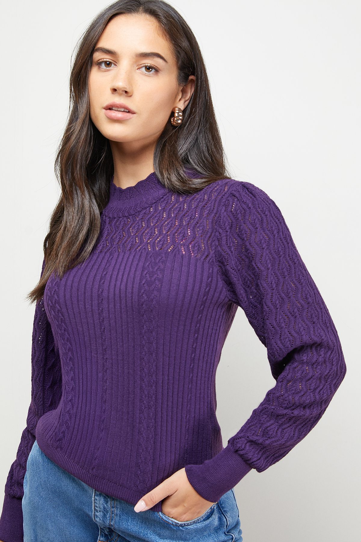 High Neck Pointelle Jumper