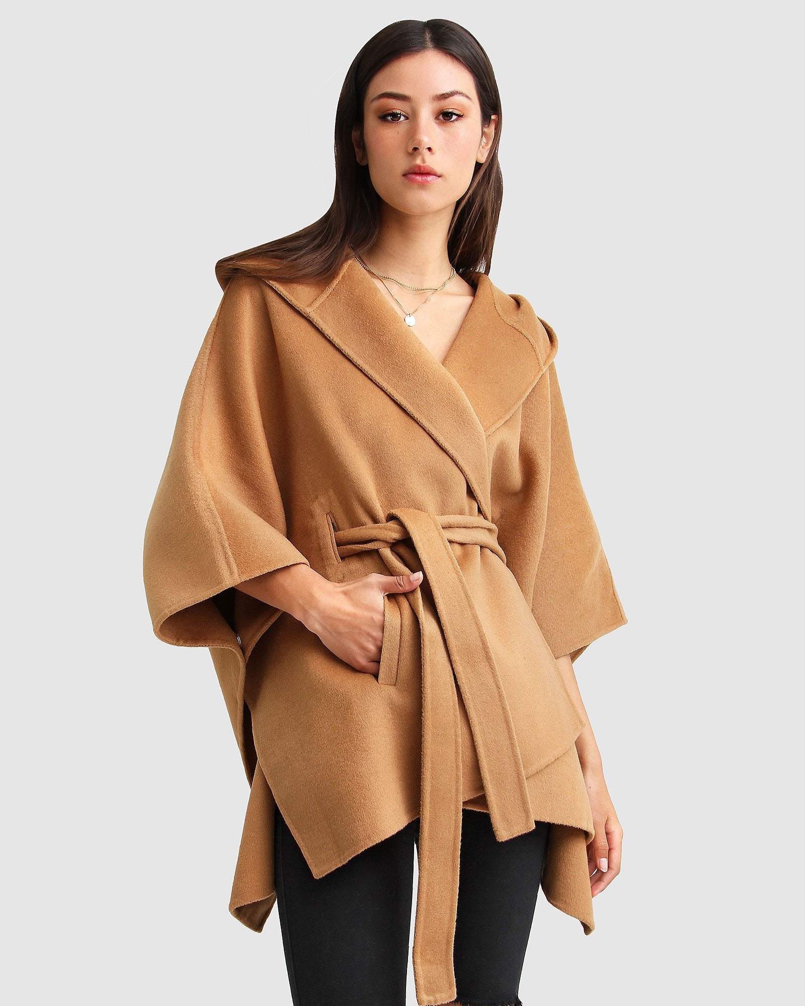 Image of Jackson Landing Wool Blend Cape Coat - Dark Camel