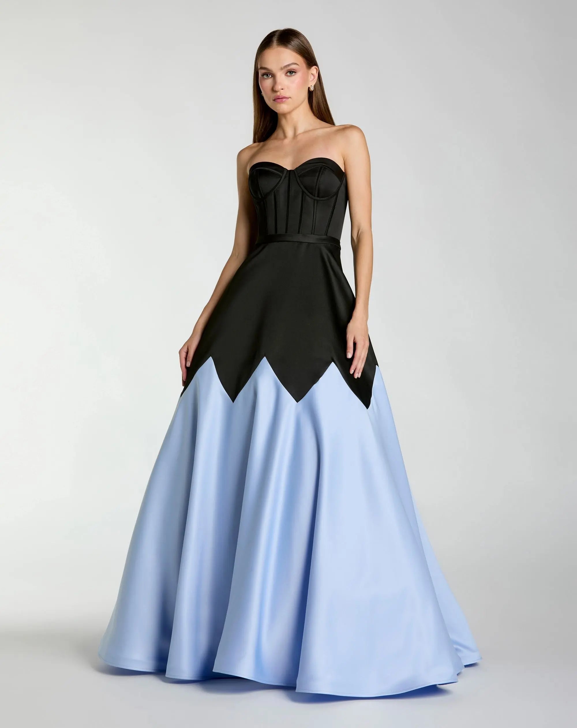 Image of Black and Blue Strapless Satin Sweetheart Ball Gown