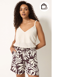 M&Co Berry Purple Leaf Print Shorts