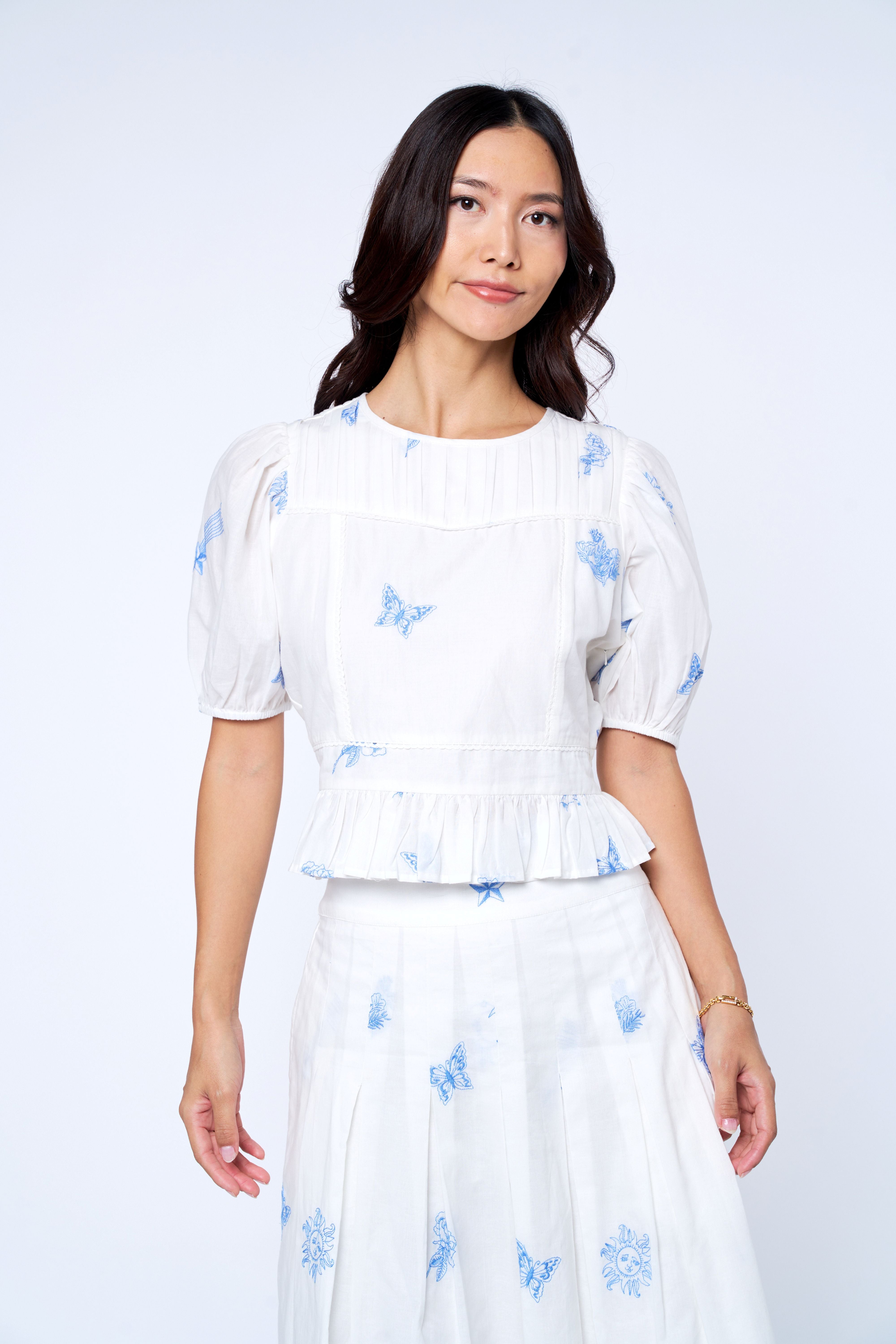 Image of Allisa Embroidered Cotton Peplum Top