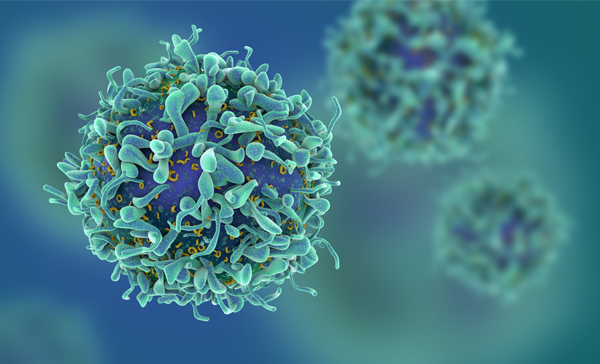 A CAR T cell floating in a blue background.
