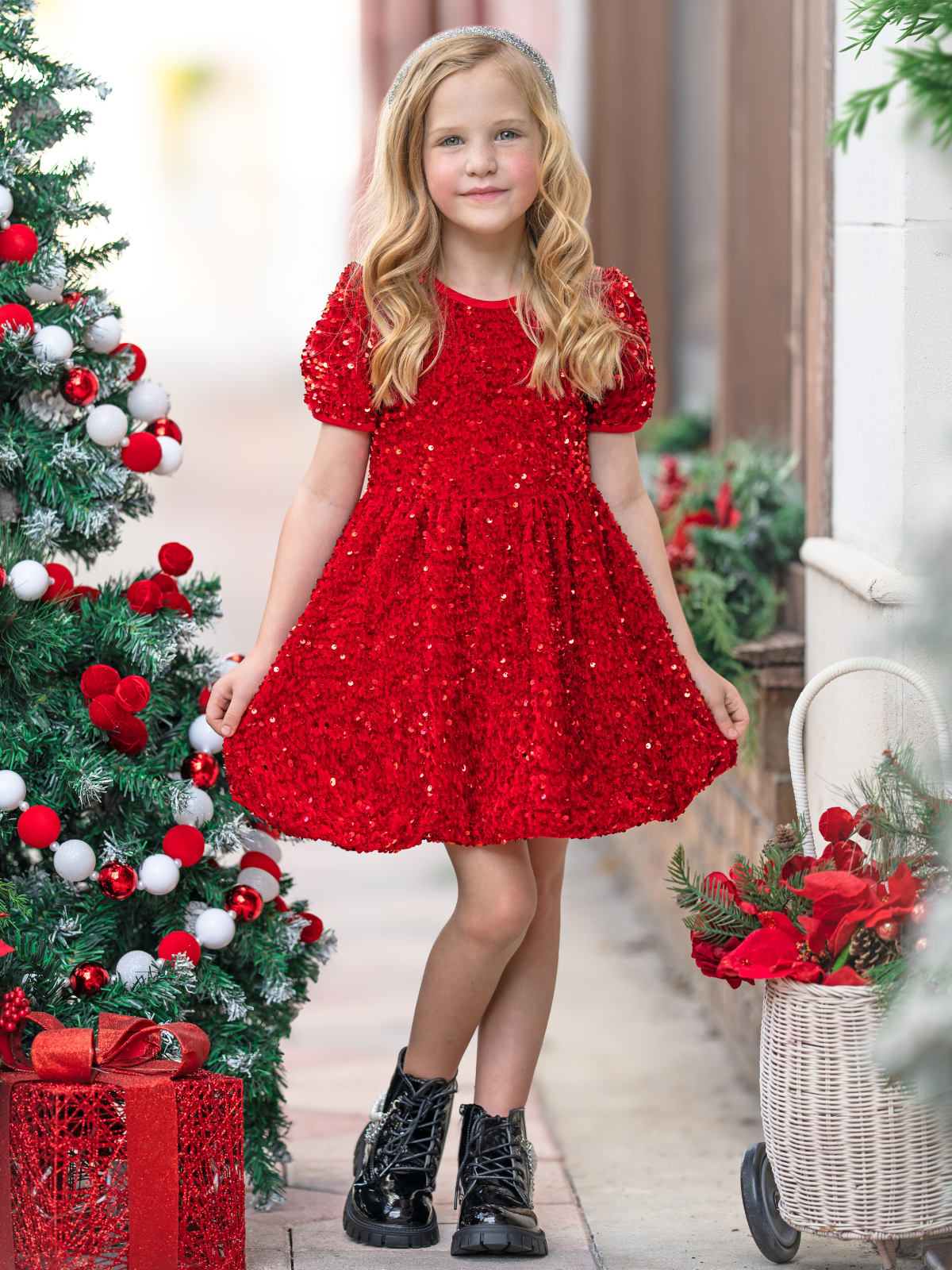 Image of Merry Sparkle Sequin Puff Sleeve Dress