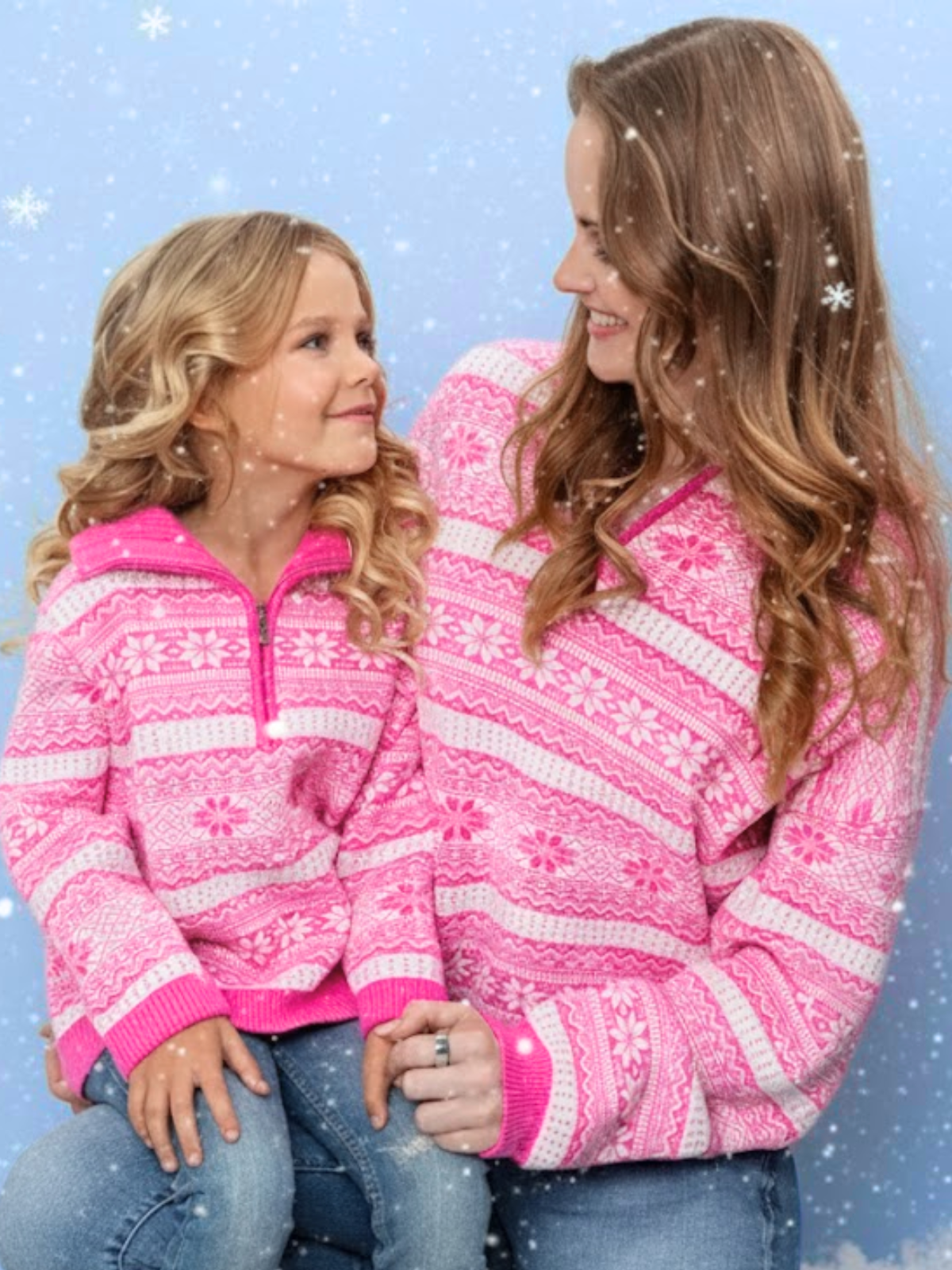 Image of Mommy and Me Frosted Fair Isle Quarter-Zip Sweater