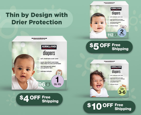 Kirkland Signature Diapers. $4 - $10 OFF Free Shipping