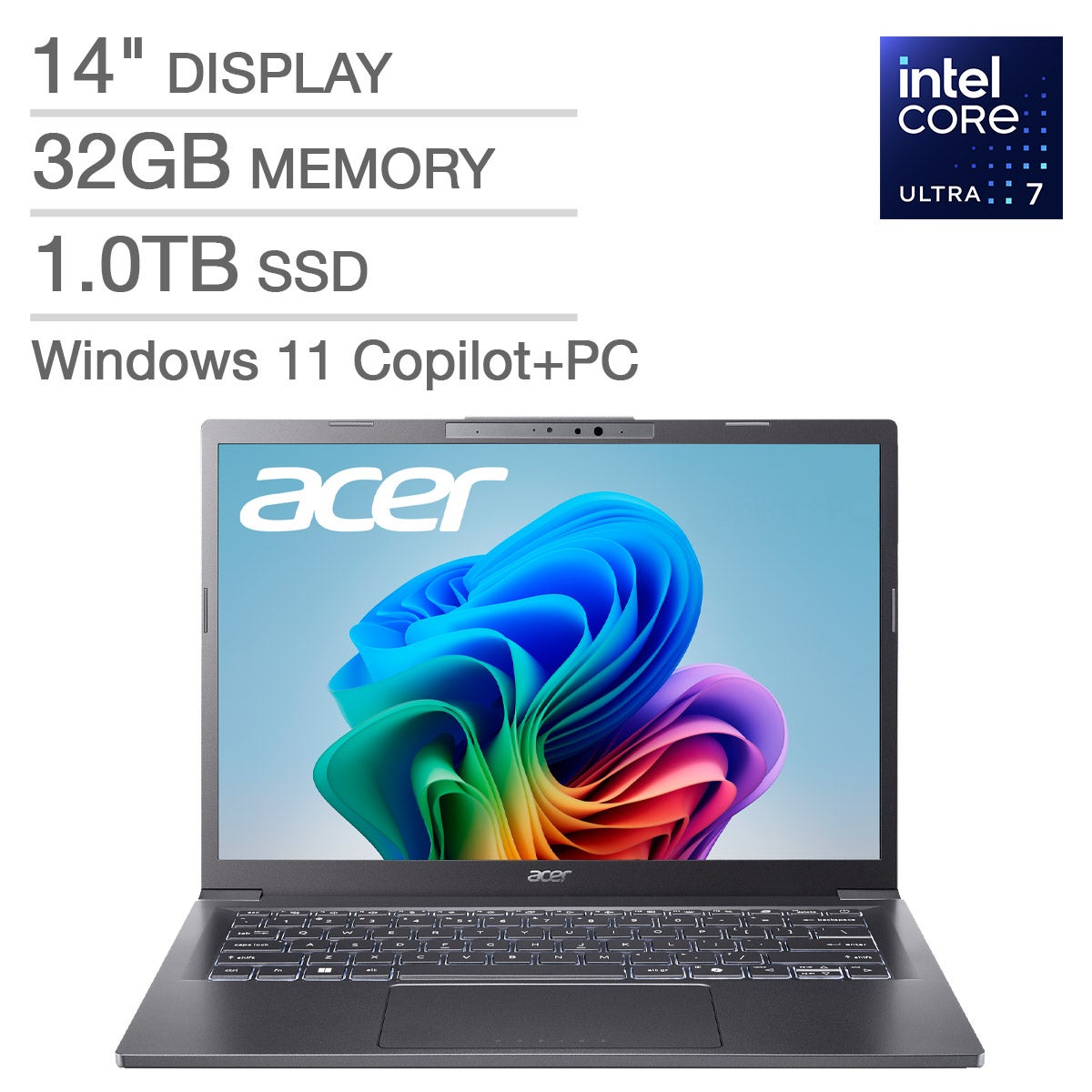 Acer Aspire 14-inch AI Touchscreen Laptop with Intel Core Ultra 7 Processor