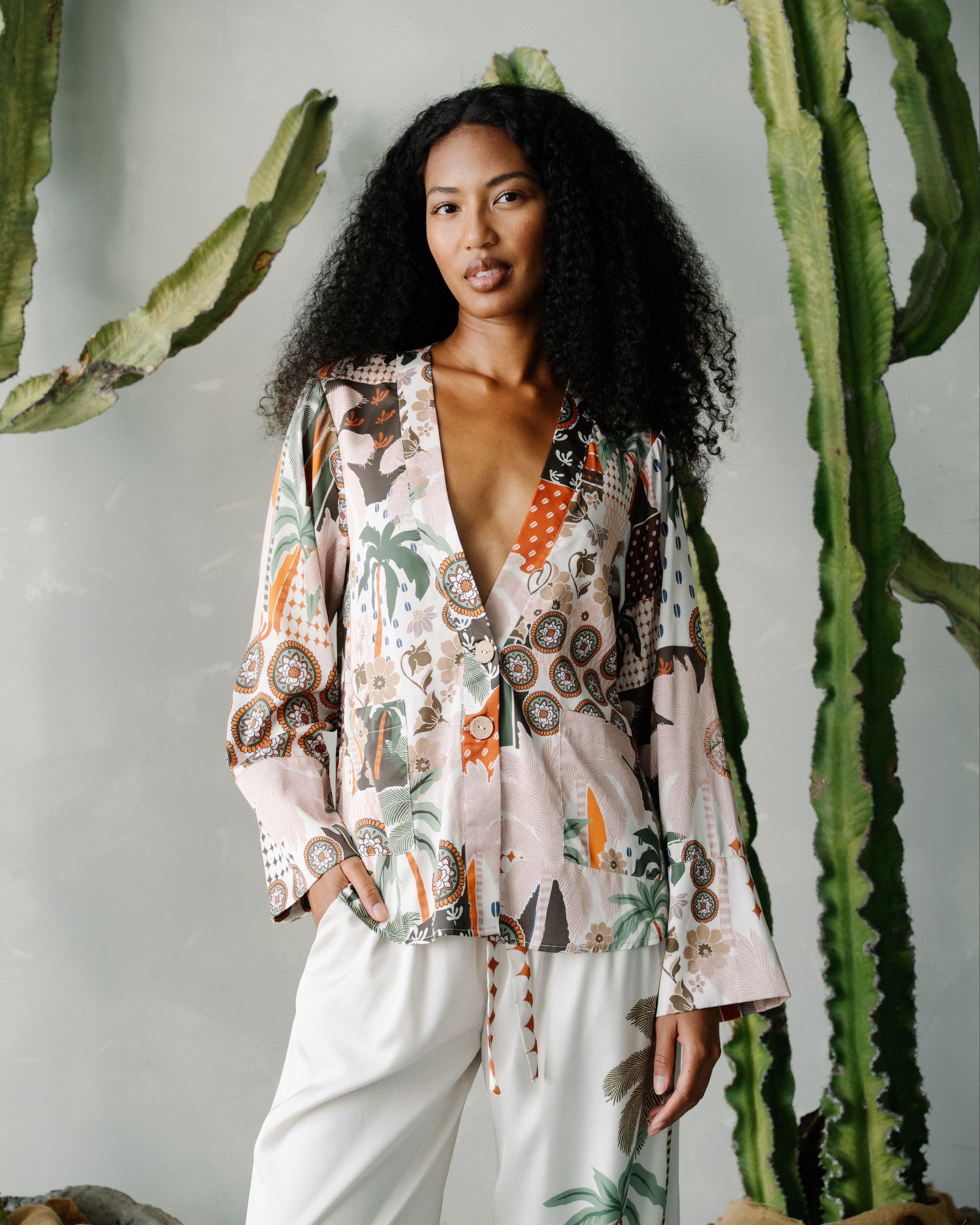Image of Riri Botanical Print Kimono Jacket
