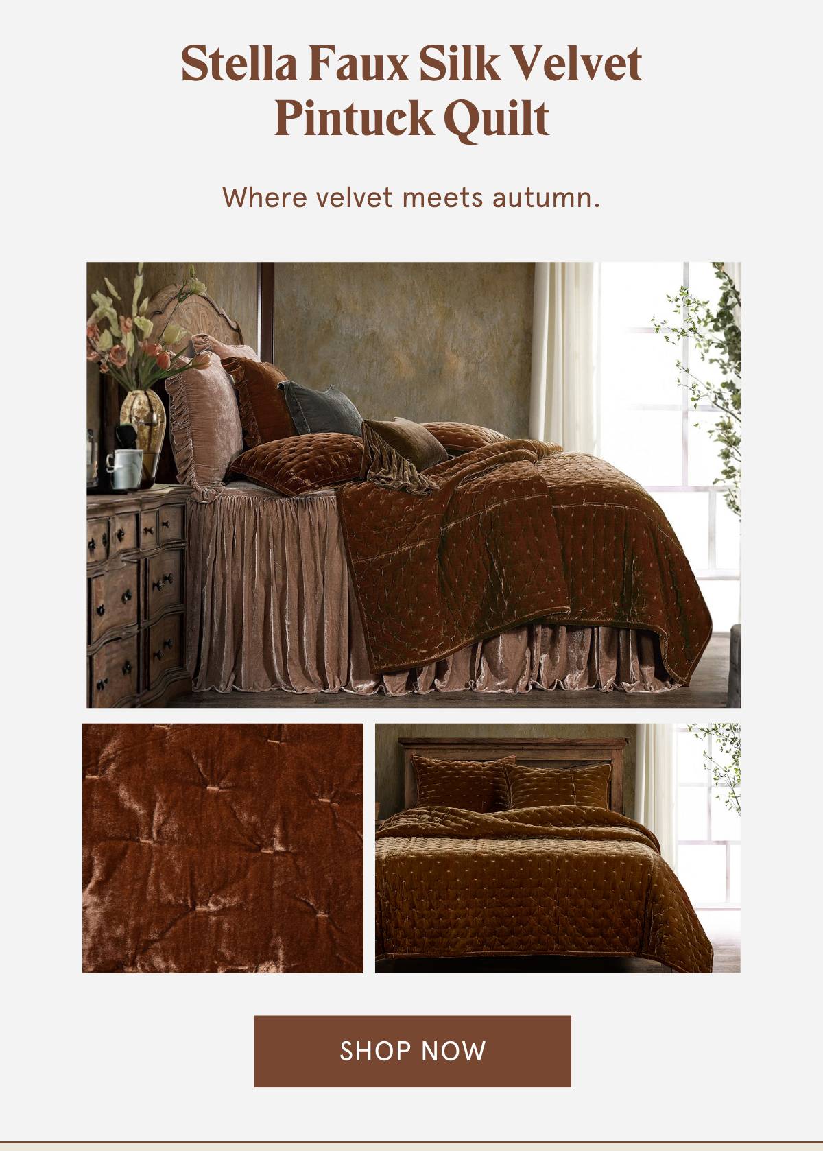 Stella Faux Silk Velvet Pintuck Quilt