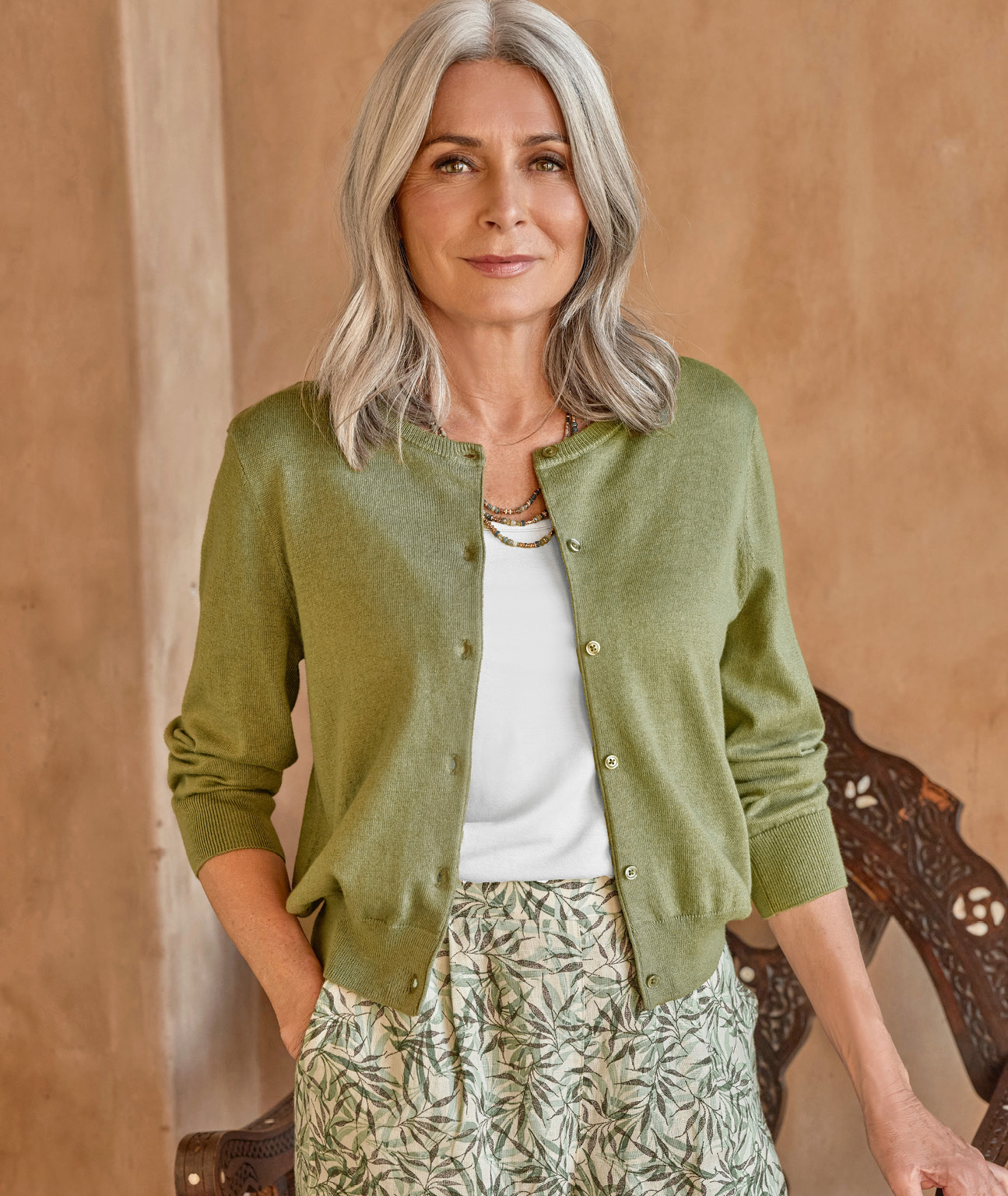 Silk and Cotton 3/4 Sleeve Crop Cardigan