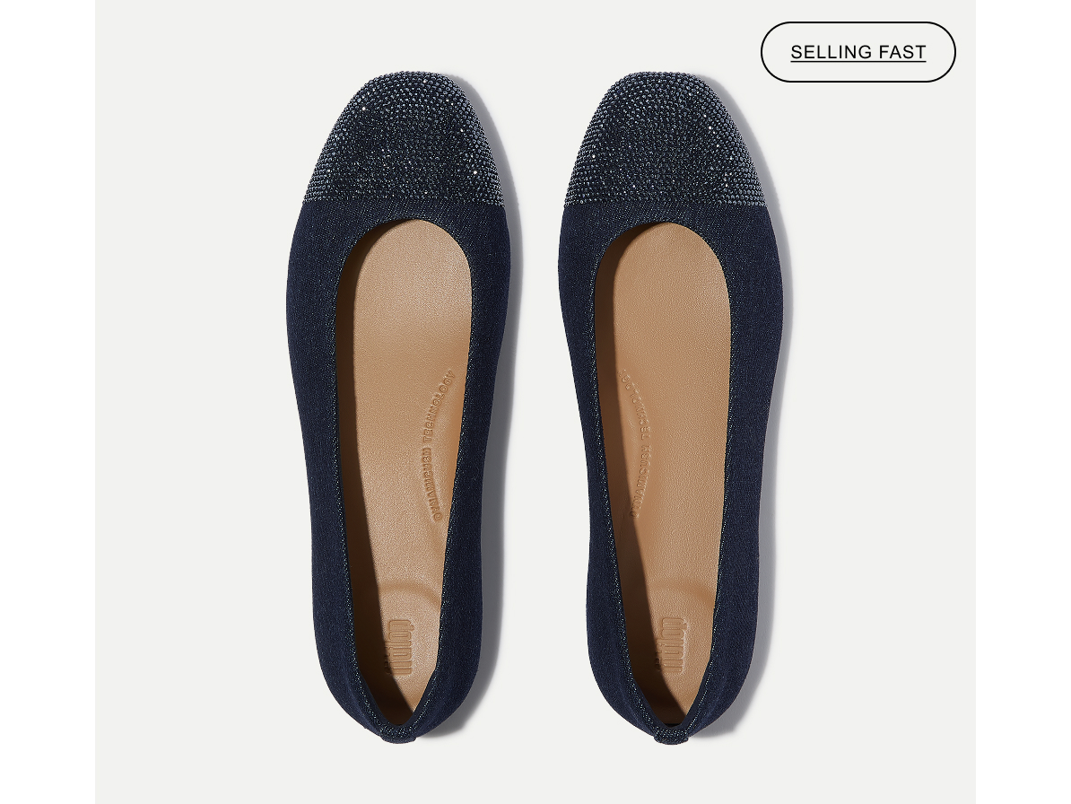 DELICATO Crystal Cap-Toe Denim Ballerinas Image