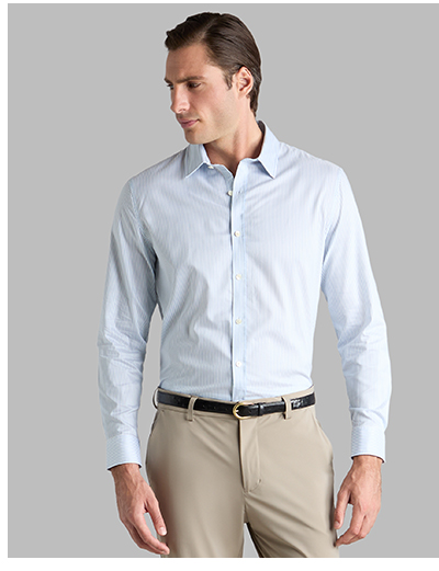SPREAD COLLAR STRIPED STRECH DRESS SHIRT