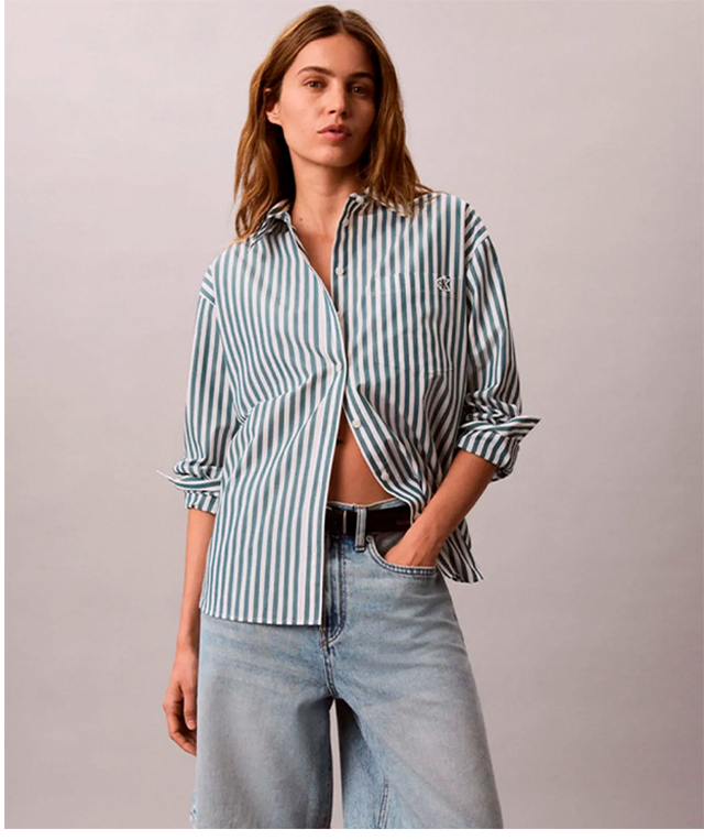 Camisa Relaxed Popelina Calvin Klein Mujer Verde