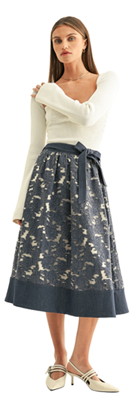 Crissa Jacquard Chambray Contrast Hem Midi Skirt