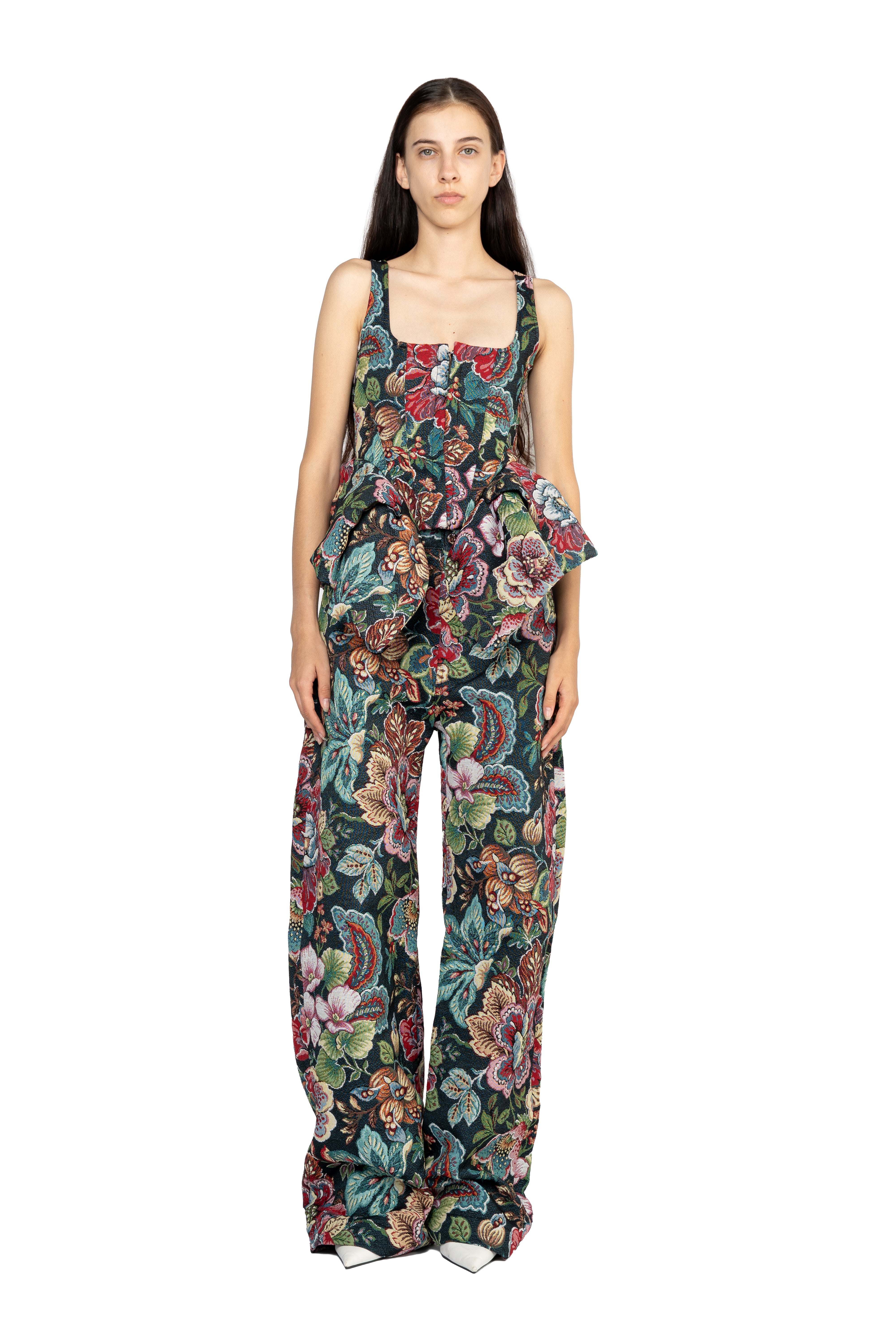 BLACK BROCADE BOYFRIEND TROUSERS