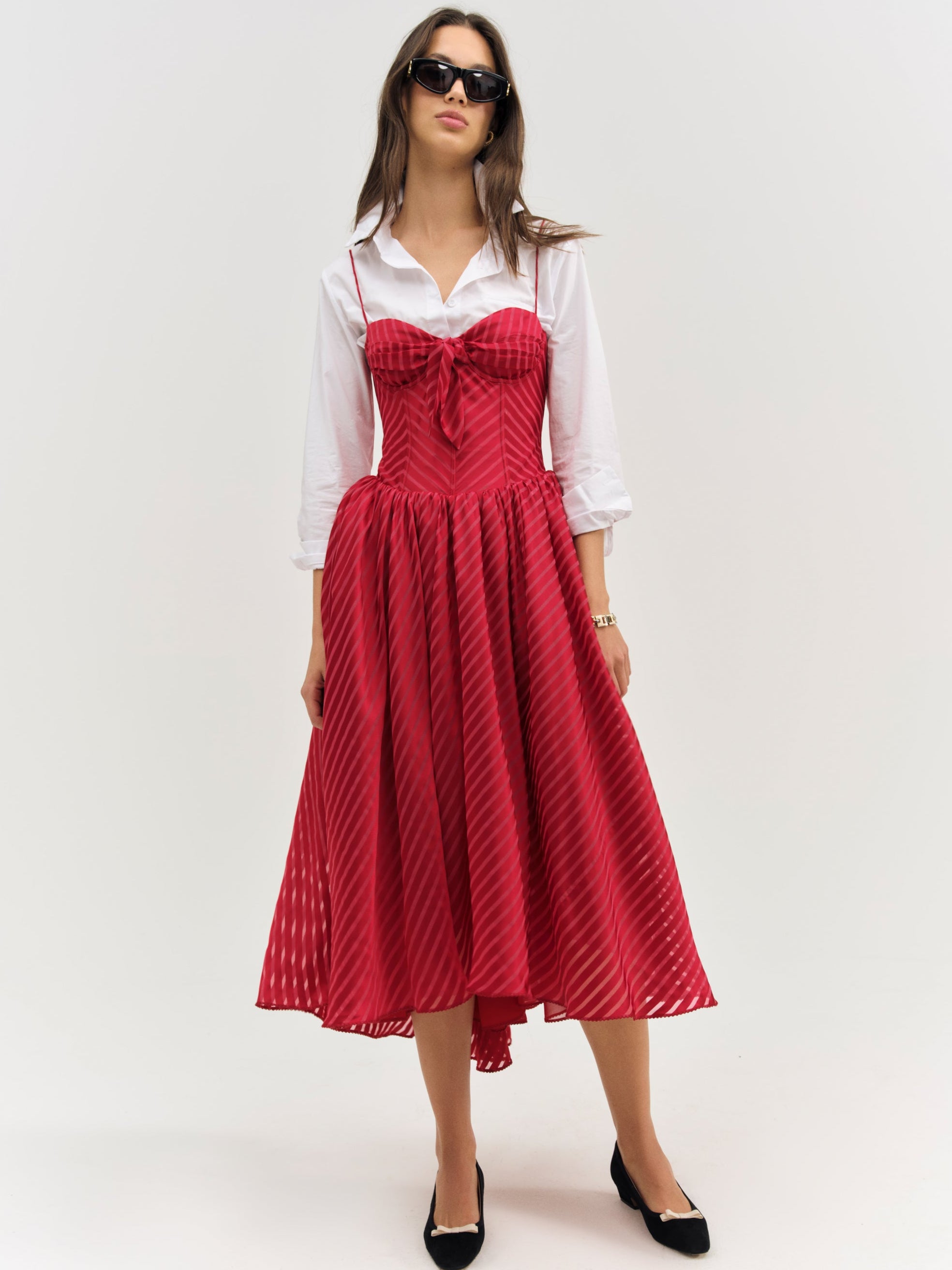 Image of Satin Burnout Stripe Midi Dress