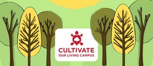 Arbor Day promo with illustrations of trees and red 