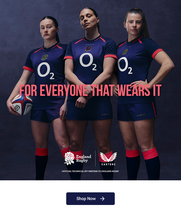 3 England Rugby women's players stood together against a dark background wearing the new alt kit