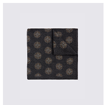Italian Charcoal Wool Medallion Pocket Square
