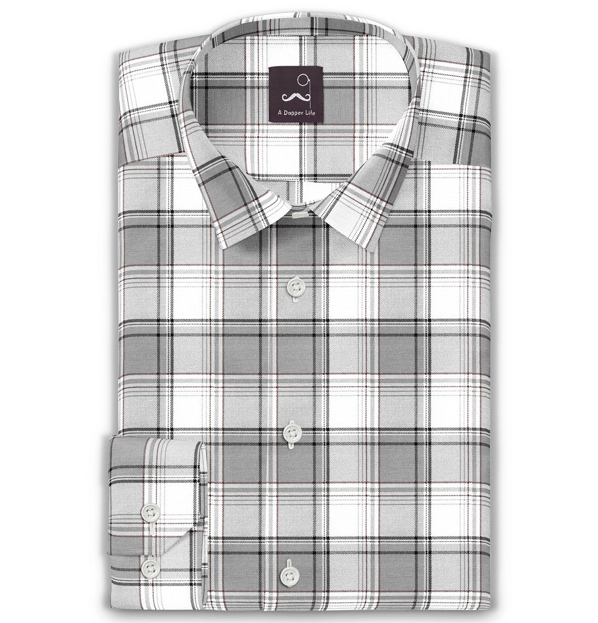Image of Pure Cotton - Semi-Spread Collar - Long Sleeve - Glacier Check