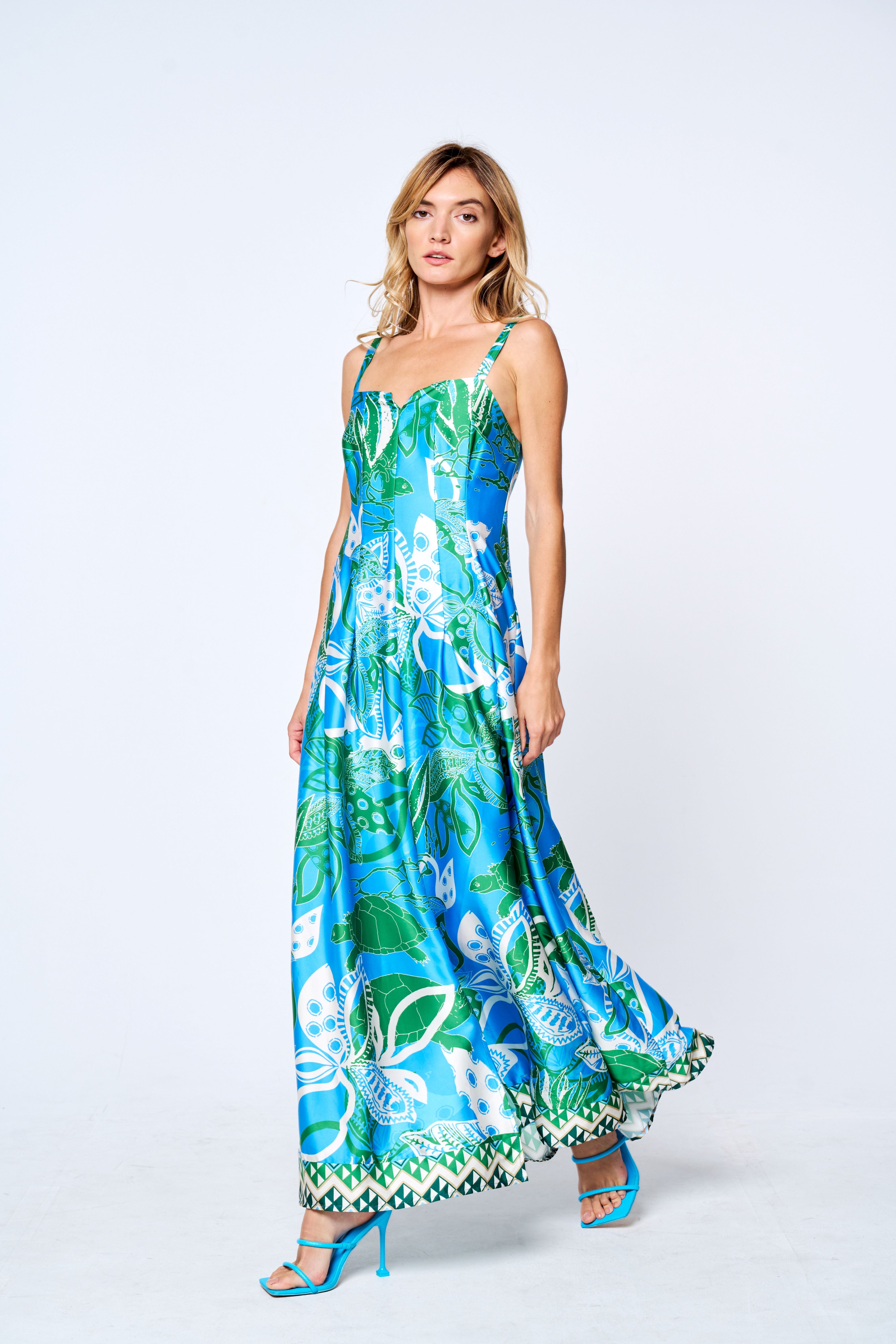 Image of Carisa Turtle Print Front Slit Maxi Dress