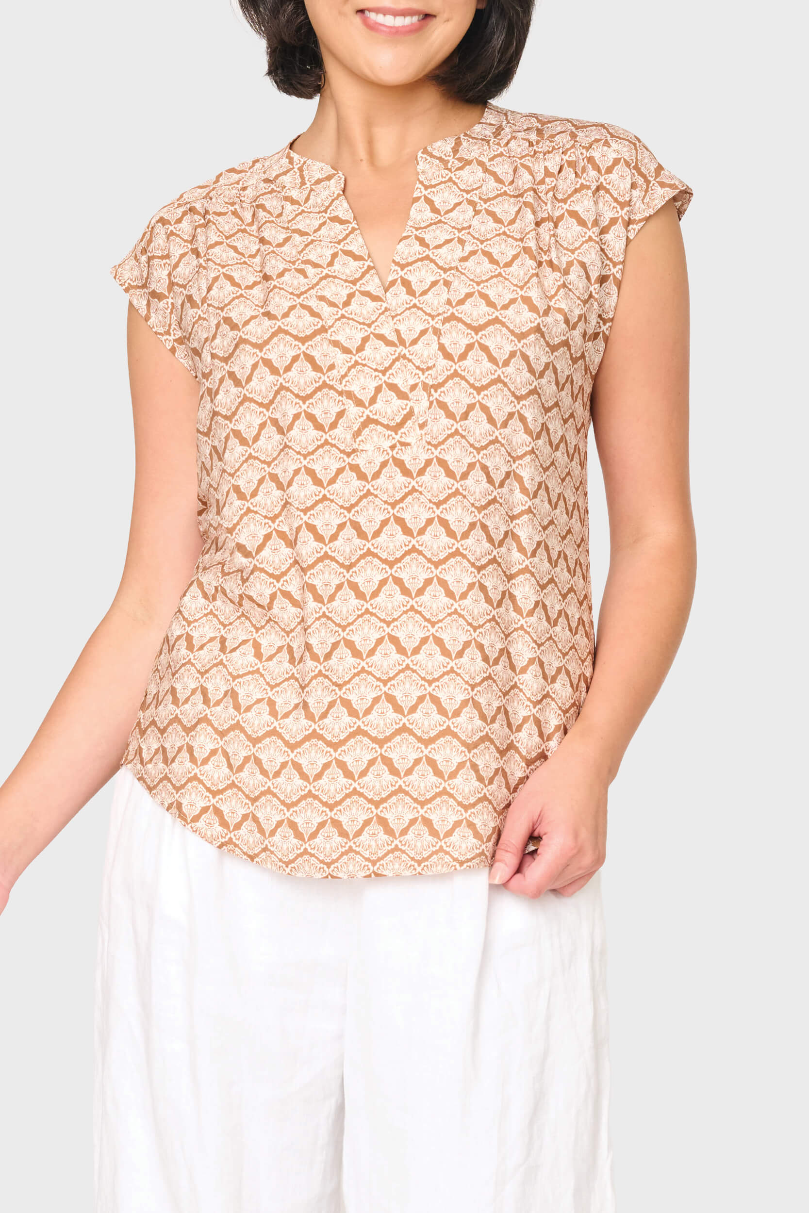 Image of Cap Sleeve Notch Neck Blouse