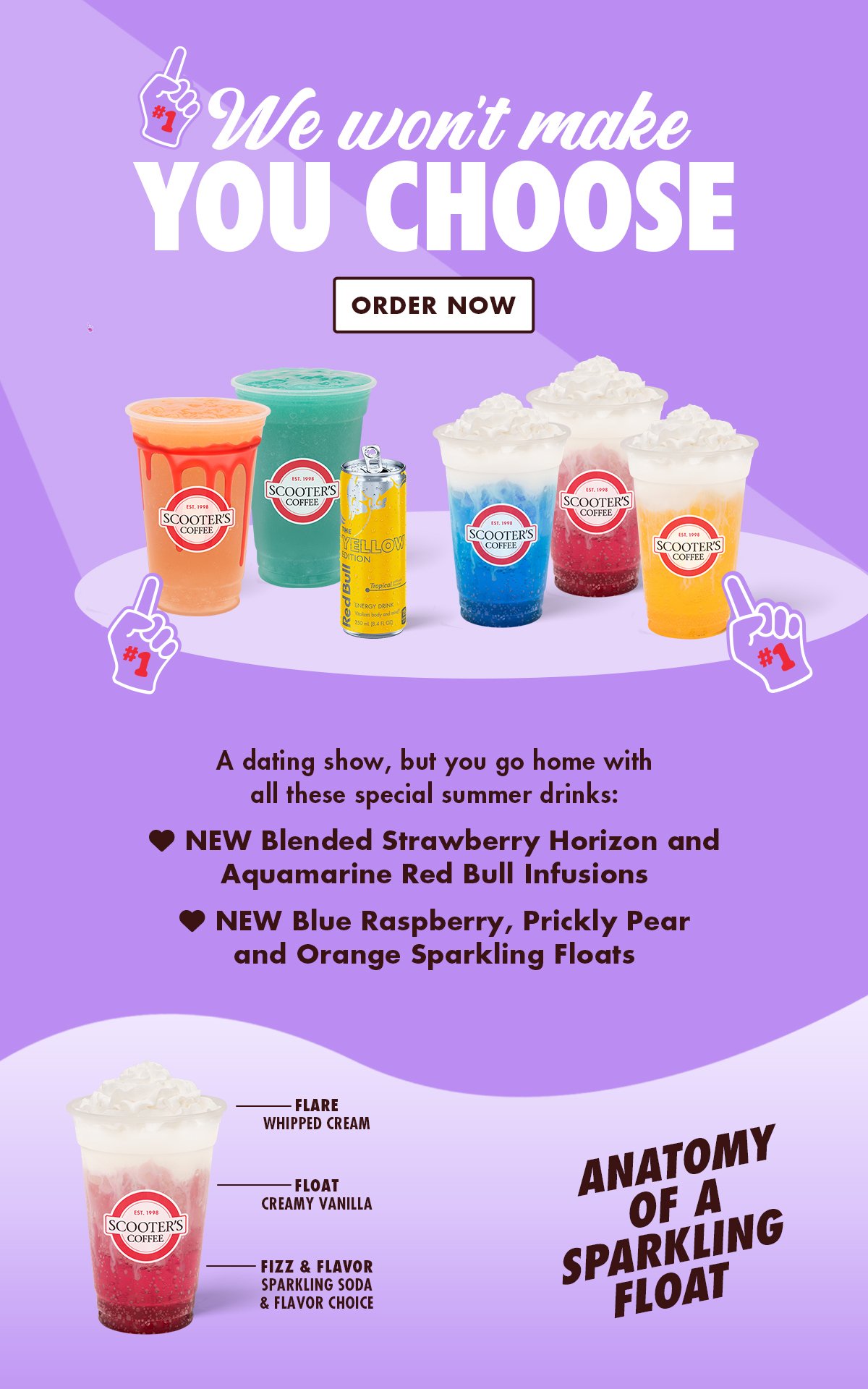 NEW Blended Strawberry Horizon and Aquamarine Red Bull Infusions + NEW Blue Raspberry, Prickly Pear and Orange Sparkling Floats - Order Now