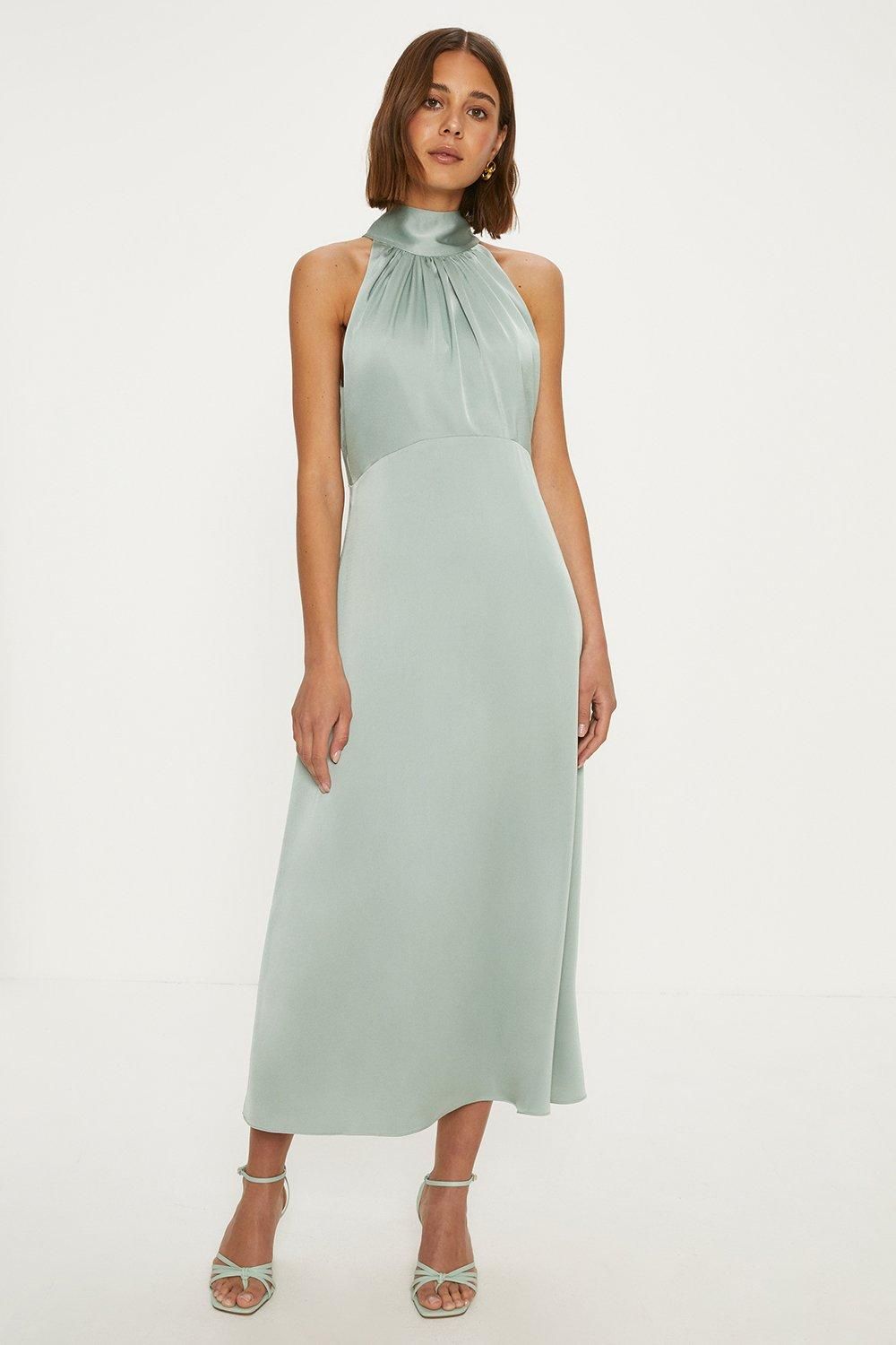 Oasis By Coast Satin Halter Neck Midi Bridesmaid Dress