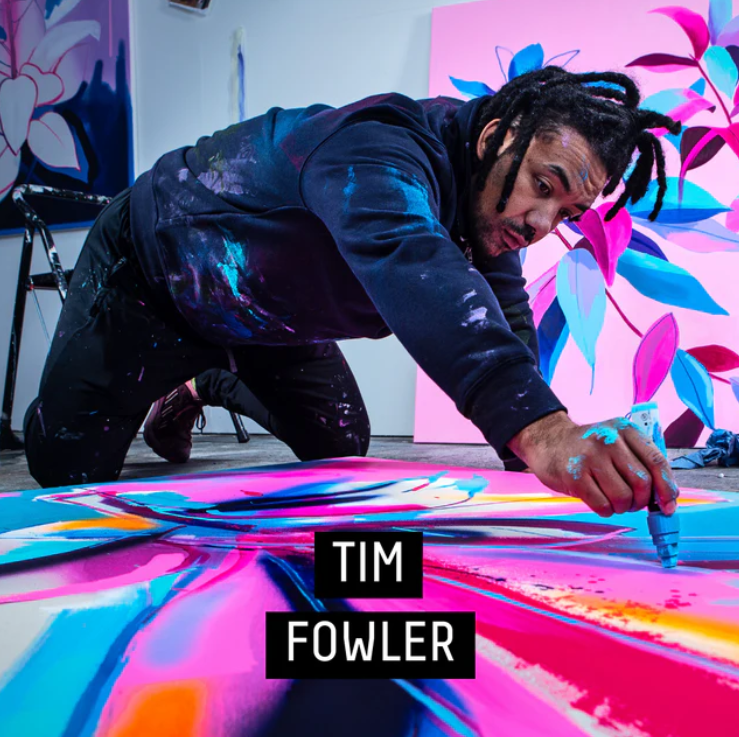 Portrait of Artist Tim Fowler with painting