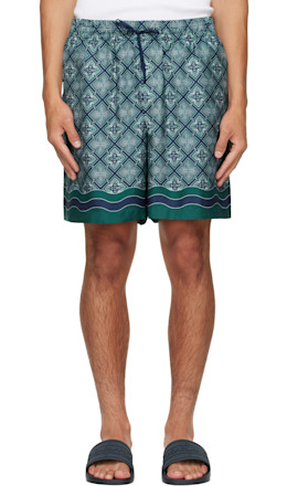 Green Radiating Monogram Silk Shorts - Casablanca