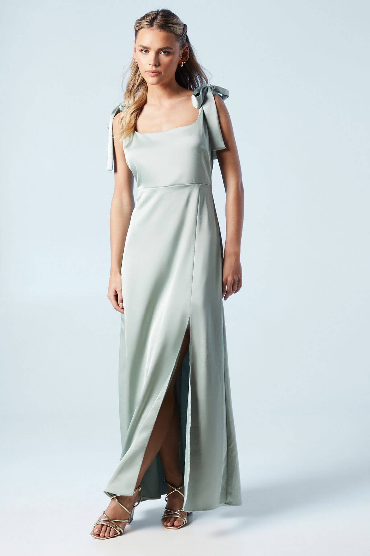 Petite Satin Tie Shoulder Midi Bridesmaids Dress