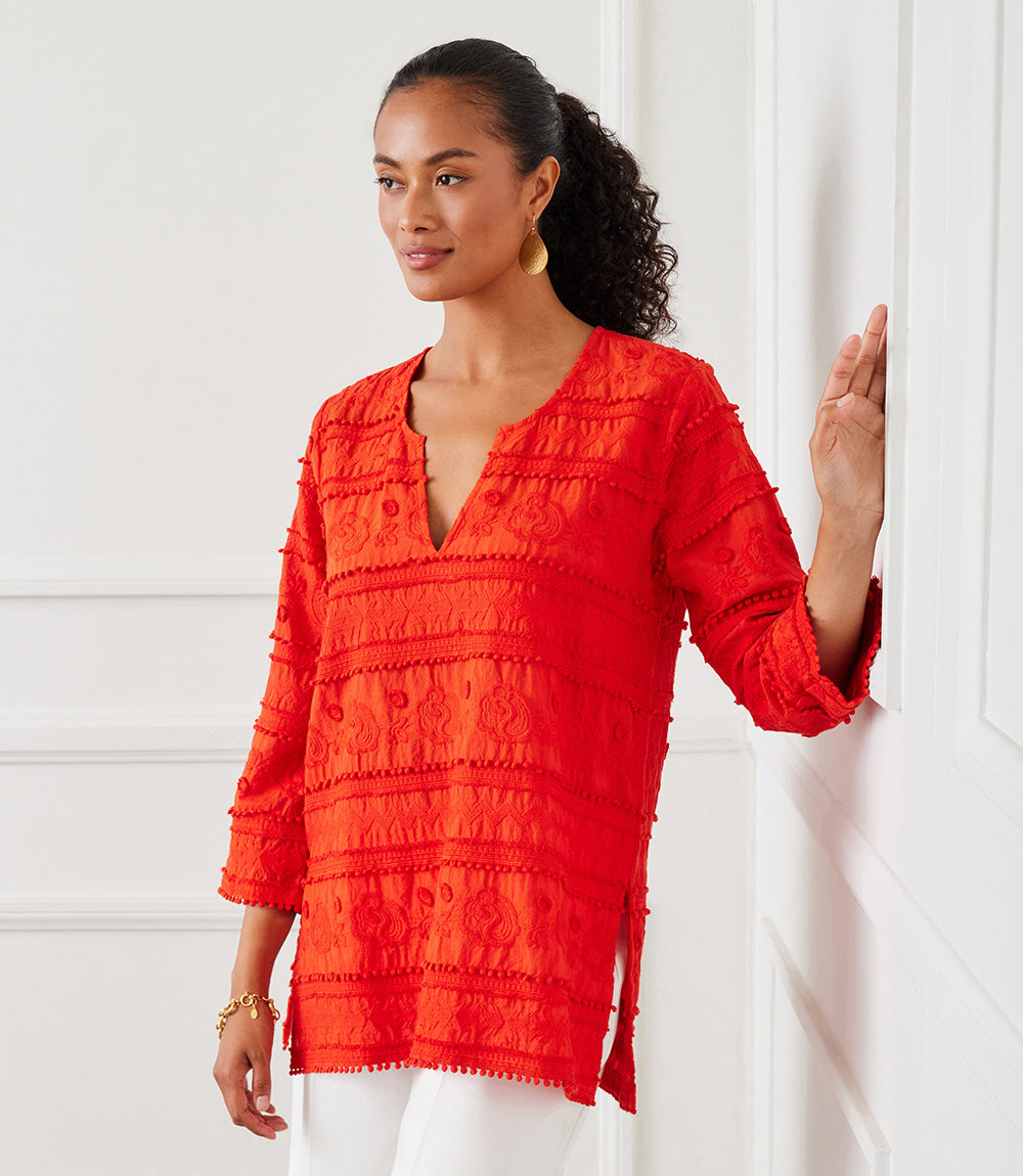 Image of 3/4 Sleeve Embroidered Tunic