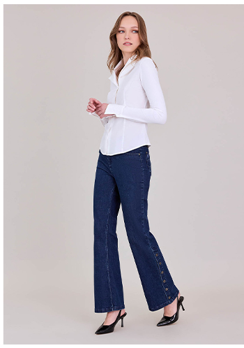 White Long Sleeved Double Collared T-Blouse
