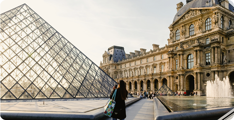 Louvre Pyramid in Paris on London, Paris & Rome for Solo Travelers — opens itinerary