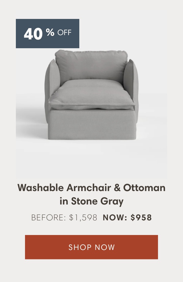 Washable Armchair & Ottoman in Stone Gray