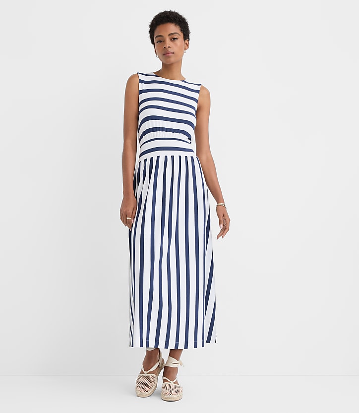 Striped Cutout Back Midi Dress