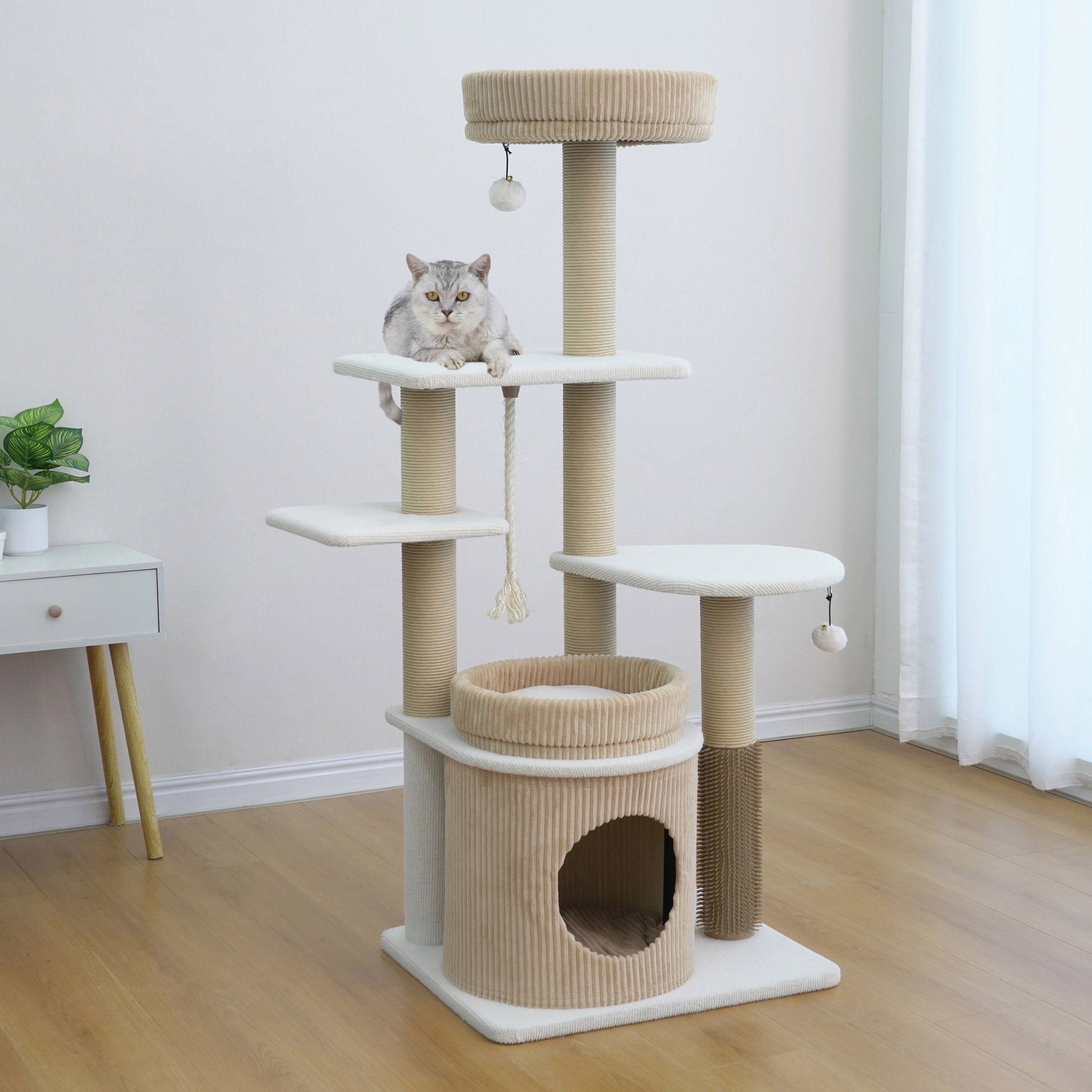 Catry Pasadena 54-inch Cat Tree, with 5 Levels and Condo, Beige