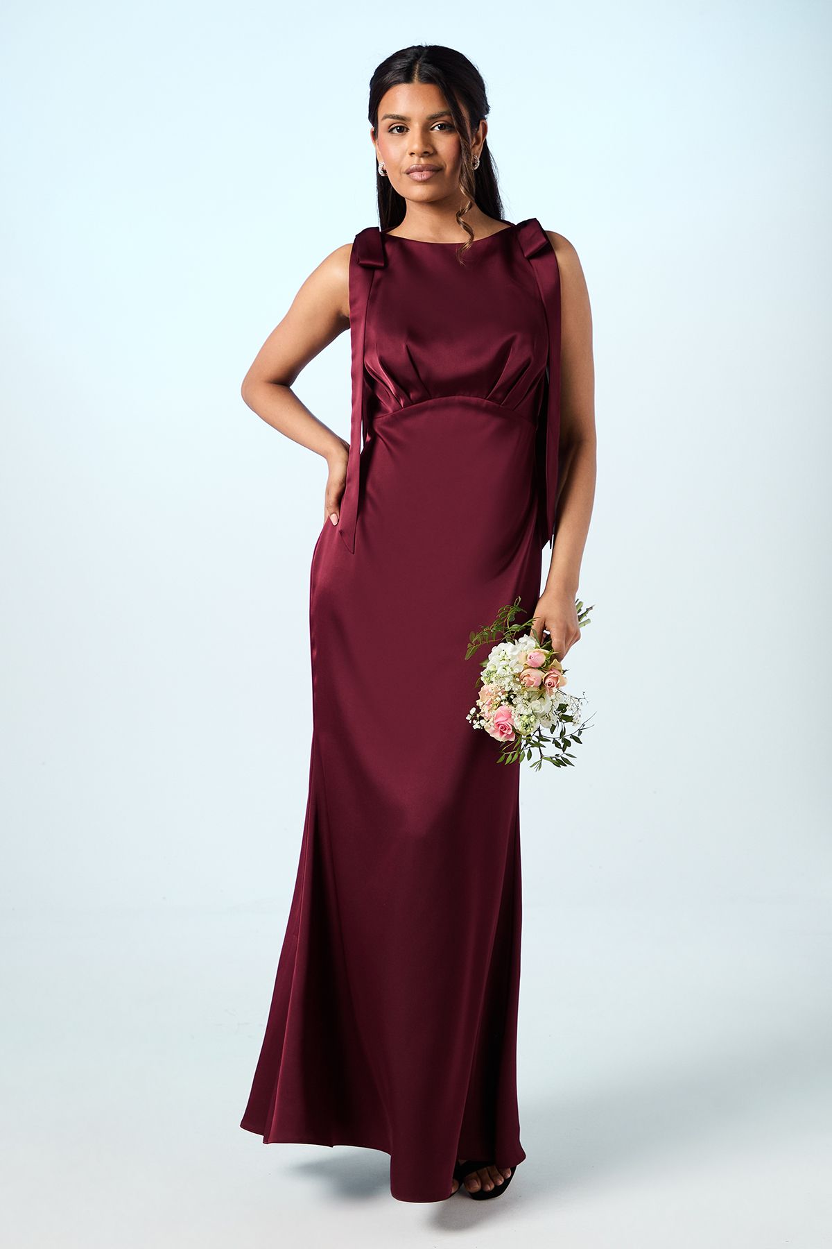 Coast Honoured Petite Sleeveless High Neck Tie Shoulder Satin Maxi Bridesmaid Dress