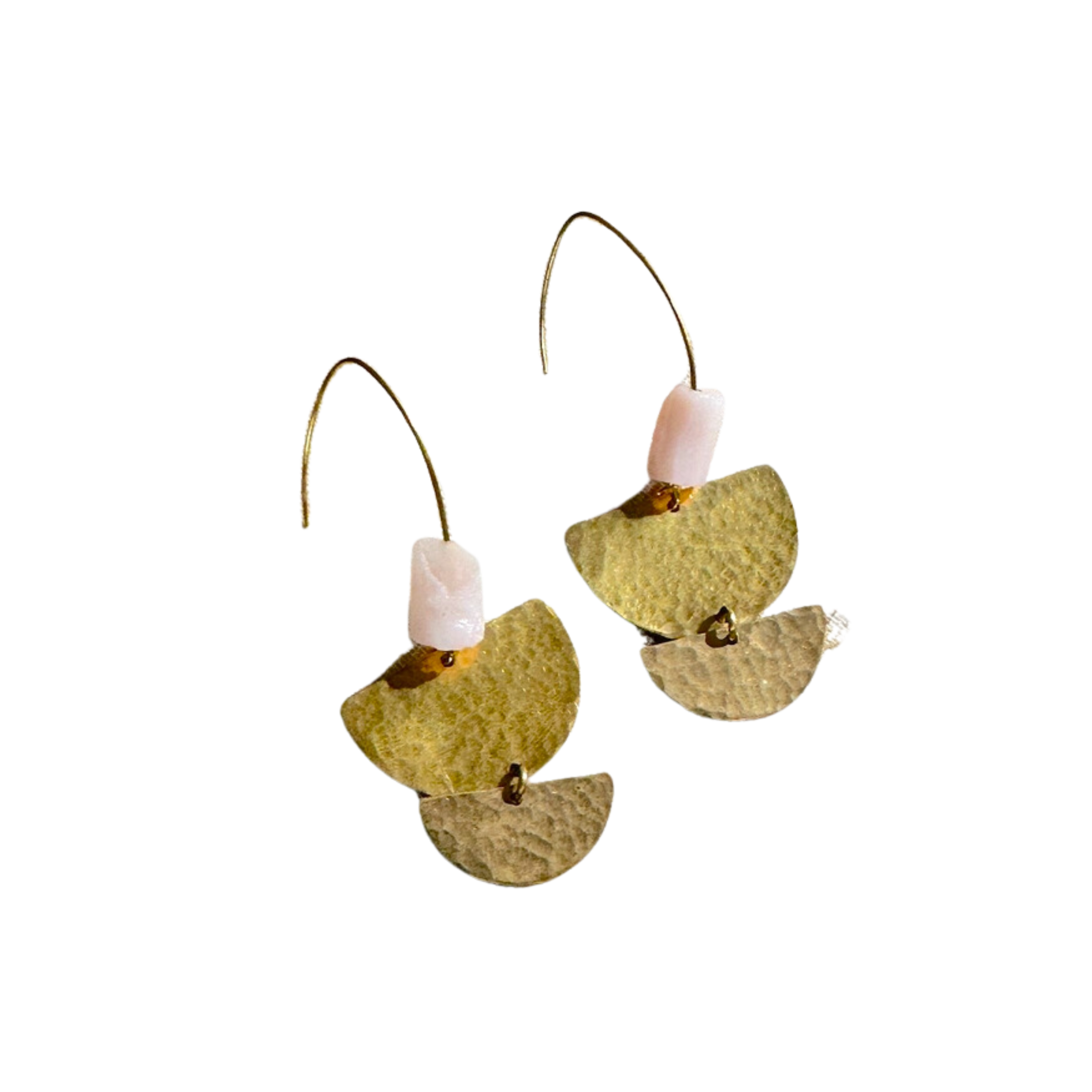 Image of Nomad- Hammered Brass and Pink Gemstone Earrings