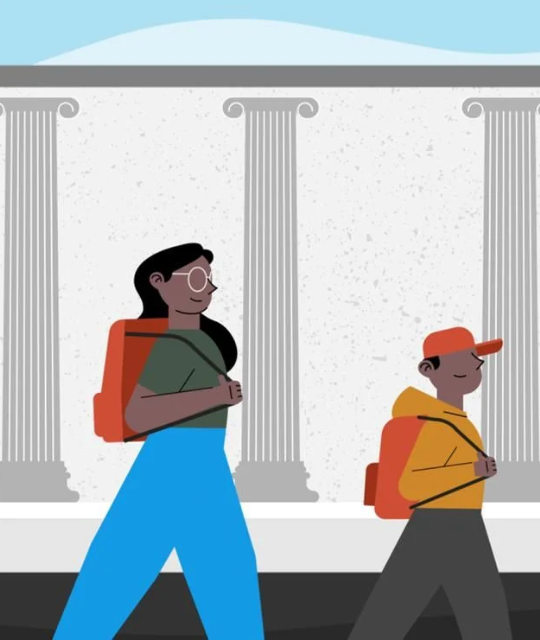 Cartoon of people visiting the British Museum.
