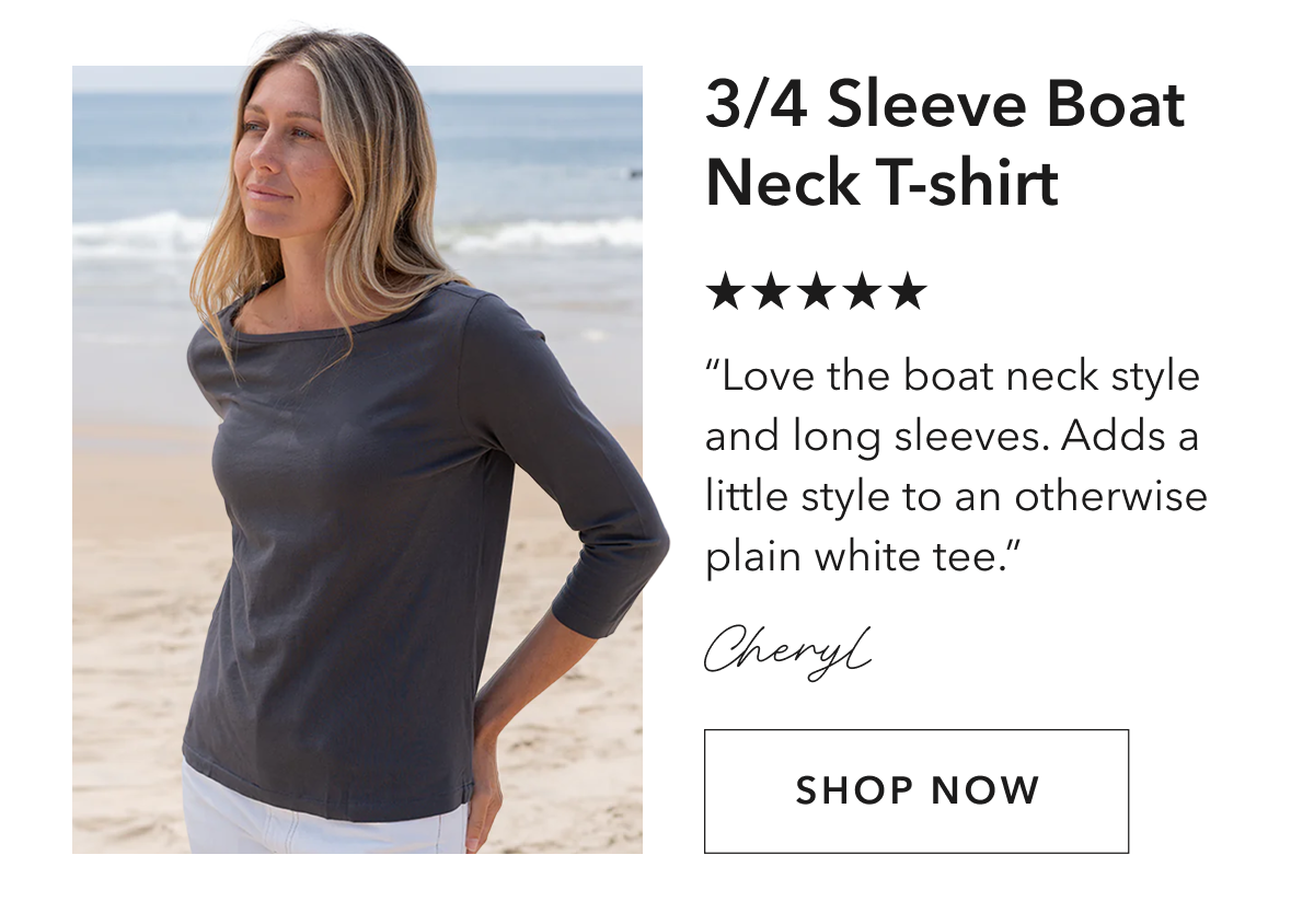 Womens 3/4 Sleeve Boat Neck T-shirt