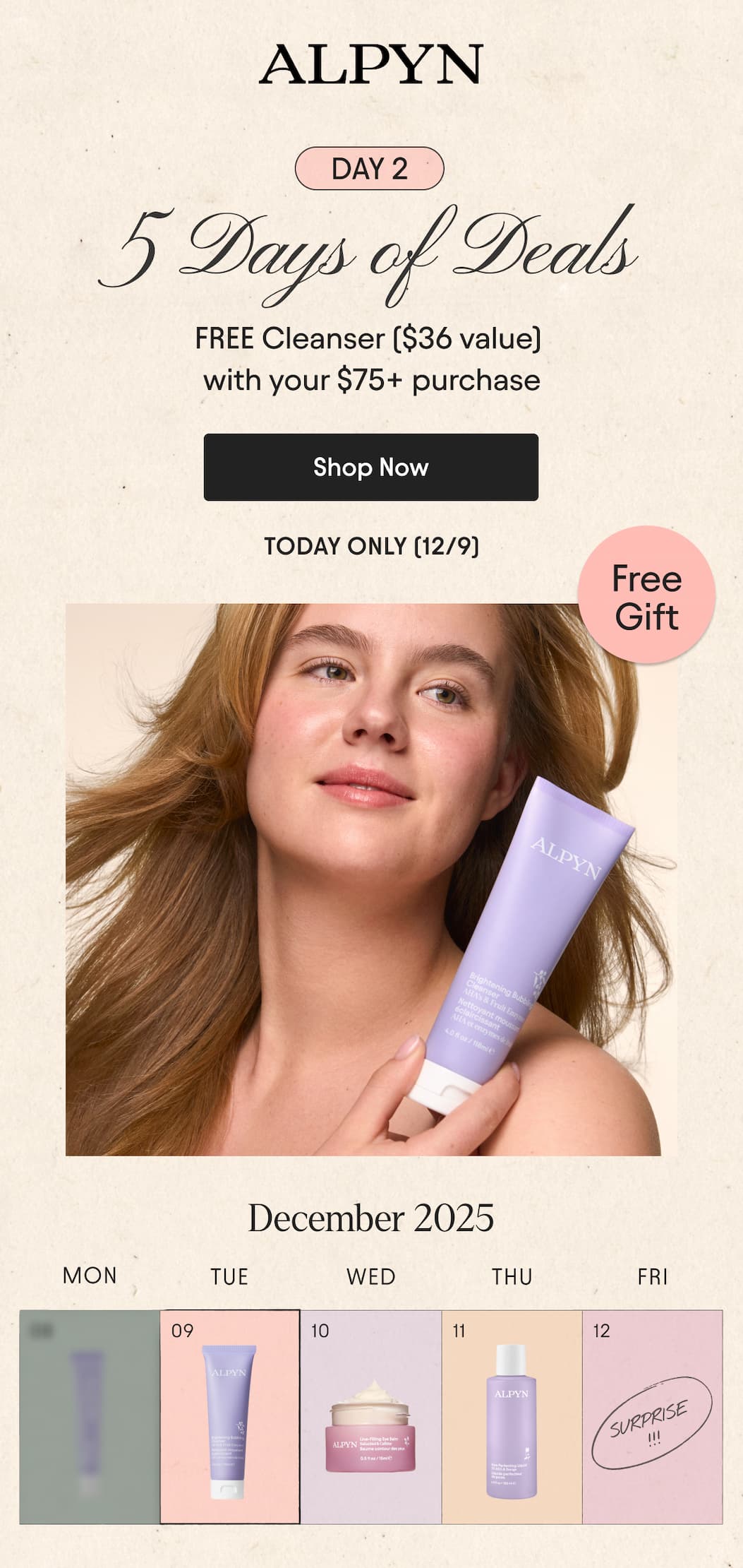 Free cleanser on orders over $75