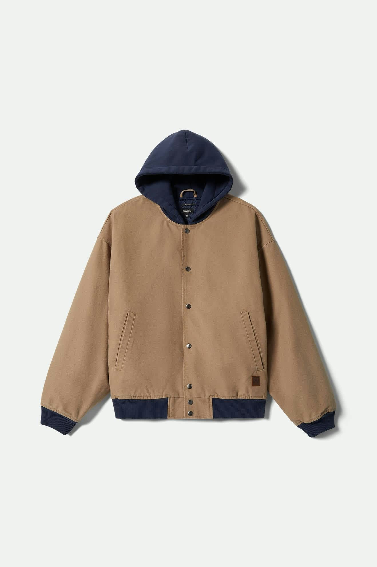 Image of Canvas Hooded Bomber Jacket - Khaki/Mood Indigo