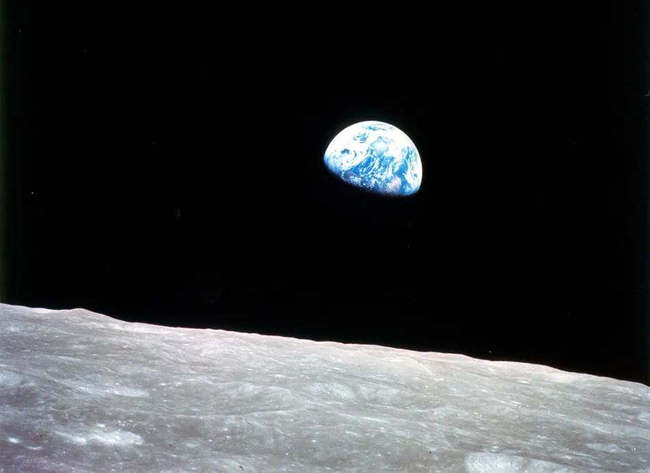 View of Earth from the moon in space.